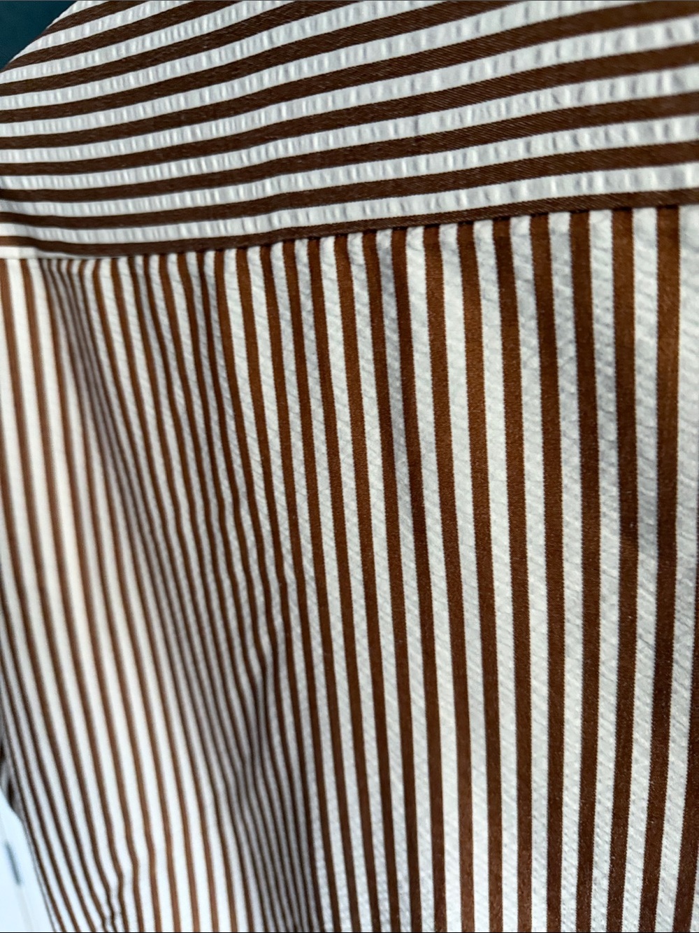 Striped Ruffle-Hem Button Front Top - Brown/White - Picture 6 of 7
